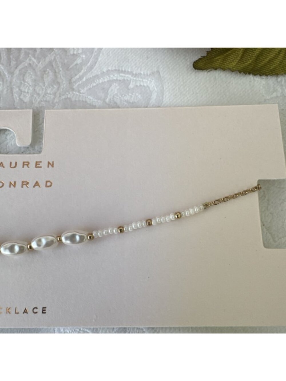 LC Lauren Conrad Dainty Seed Pearls Goldtone Charm 13" Choker Necklace NWT - Picture 7 of 9